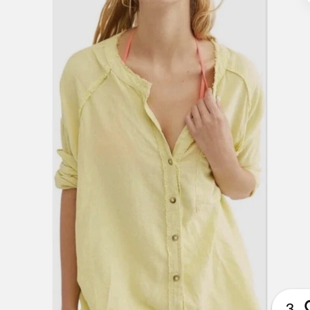 Free People We The Free Keep It Simple Button Down Shirt in Yellow XS